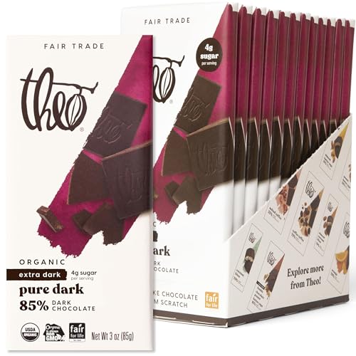 Image of Theo Chocolate Pure Organic Dark Chocolate Bar 85% Cacao, 12 Pack | Vegan, Fair Trade