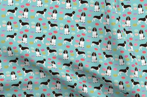 Spoonflower Fabric - Donut Spaniel Cute Dogs English Springer Food Blue Pastel Puppy Dog Printed on Petal Cotton Fabric Fat Quarter - Sewing Quilting Apparel Crafts Decor