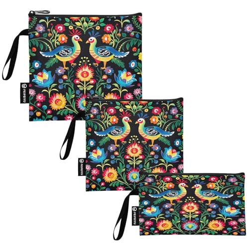 RPLIFE Bolsas de bocadillos lavables con estampado colorido abstracto, reutilizables, con cremallera, para viajes, trabajo, oficina, escuela (juego de 3: S/M/L)