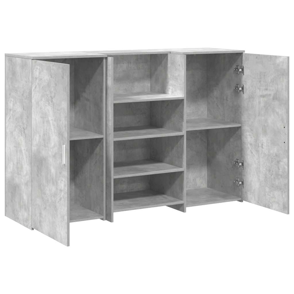 Banco reception grigio cemento 155 x 50 x 103,5 cm con ripiano incorporato e ampio spazio di archiviazione per uffici, mobile da reception con design versatile