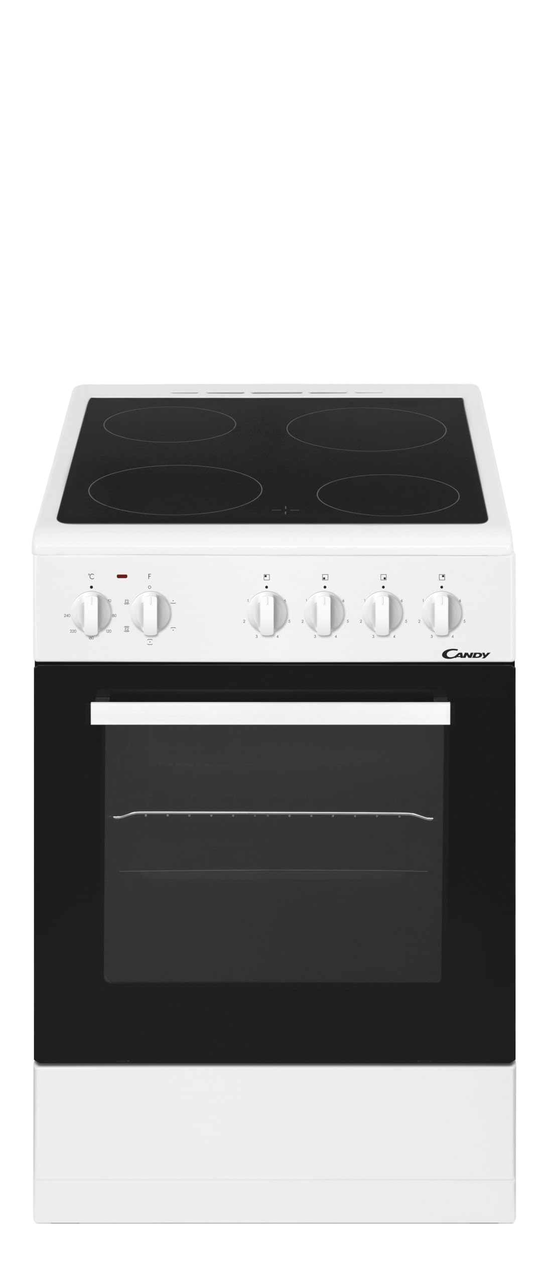 Candy CVE5436FEEW/E Cocina Libre Instalación 50cm, Horno Multifunción 43L con 6 Funciones, Vitrocerámica 4 Zonas, Mandos Independientes 4 para Vitrocerámica y 2 para Horno, Blanco