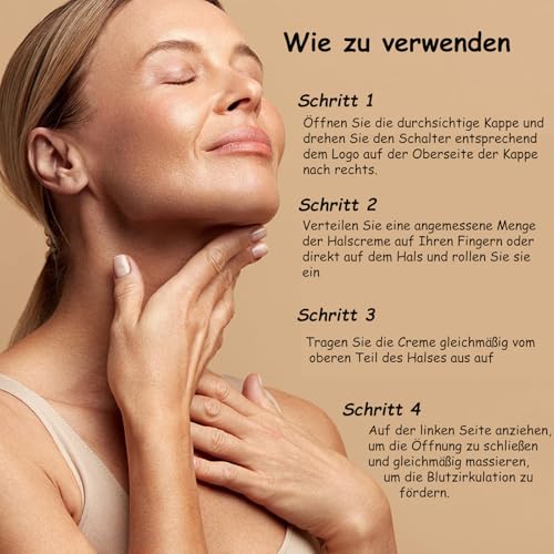 AH-8 Neck Firming Cream mit Roller, Hals & Dekolleté Straffend Creme mit Hexapeptid, Tighten and Lift Neck Cream zur Hautstraffung, Halscreme Gegen Falten für eine glatte und gefestigte Haut