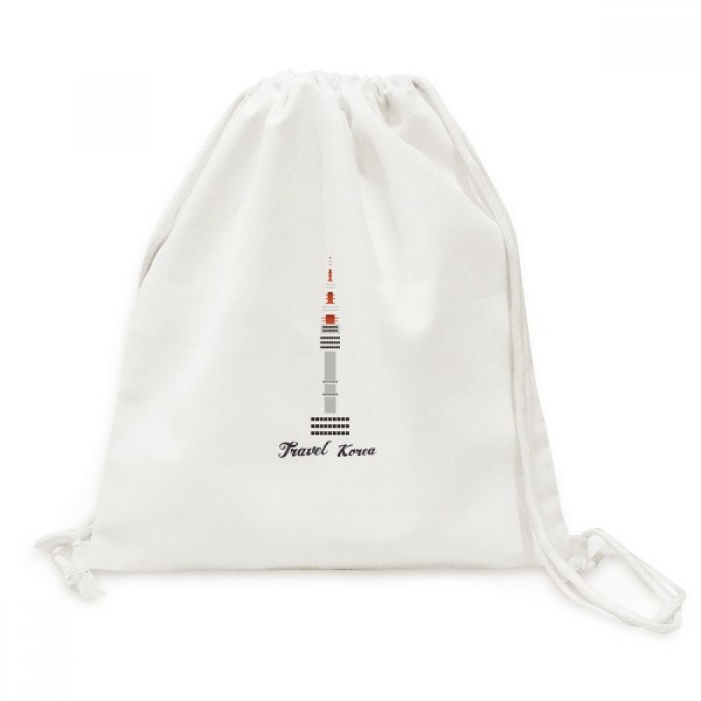 guchchiSeoul Tower in Korea Backpack Canvas Drawstring Reusable Mesh Shopping Bag