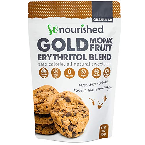 GOLD - Brown Sugar Alternative (1 lb / 16 oz) Substitute 1:1 Sugar Replacement - Monk Fruit Erythritol Sweetener for Low Carb Dieters and Diabetics - No Calorie Sweetener, Non-GMO