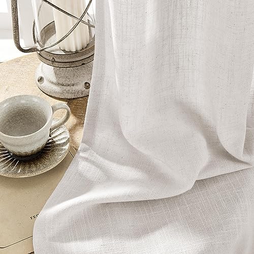 Image of Joydeco Linen Curtains for Living Room,Light Filtering Rod Pocket Back Tab Semi Sheer Drapes Window Long Curtains 90 inches Long Blanc de Blanc