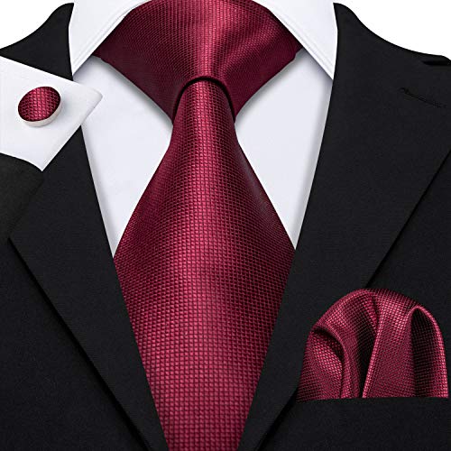 Image of Barry.Wang Plain Men Silk Ties Extra Long Satin Necktie for Wedding Business Handkerchief Cufflinks Set Solid Colors