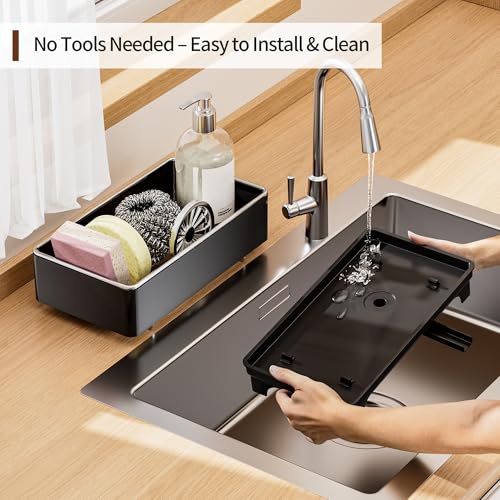 Image of MOUKABAL Sponge Holder for Kitchen Sink, Rustproof Stainless Steel Black