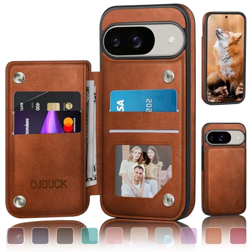DJDUCK Designed for Google Pixel 9 5G/Pixel 9 Pro Case Wallet with Card Holder [Magnetic Clasp Cover] [RFID Blocking Leather Protection] Shockproof Women Men Cases for Pixel 9 Light Brown