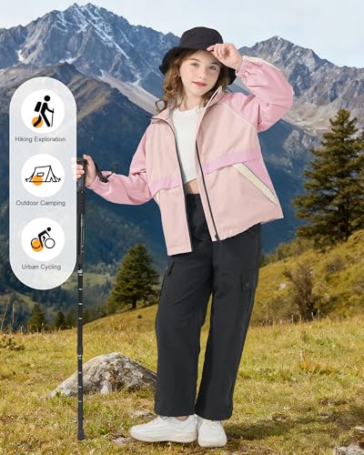 Image of Rolanko Girls Windbreaker Jacket Lightweight Water Resistant Hooded Outwear Jacket for Kids Boys Outdoor Hiking School Travel