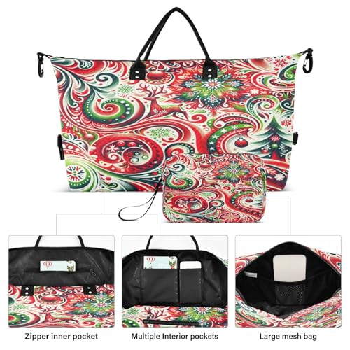 Large Foldable Travel Duffel Bag, Waterproof Gym Bag for Men & Women, Carry-On Luggage Weekender Overnight Bag, Tie-dye Christmas2