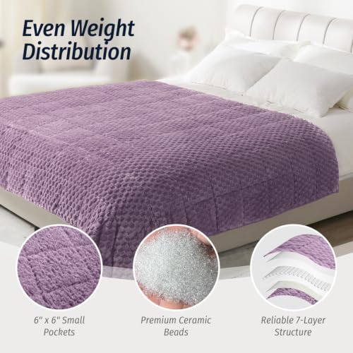 Image of Wemore Fleece Weighted Blanket for Adults (60 inch x 80 inch 15lbs, Purple), Dual Sided Cozy Soft Sherpa Heavy Blanket, 3D Imitation Turtle Shell Warm Jacquard Flannel Weighted Blankets for Couch and Bed