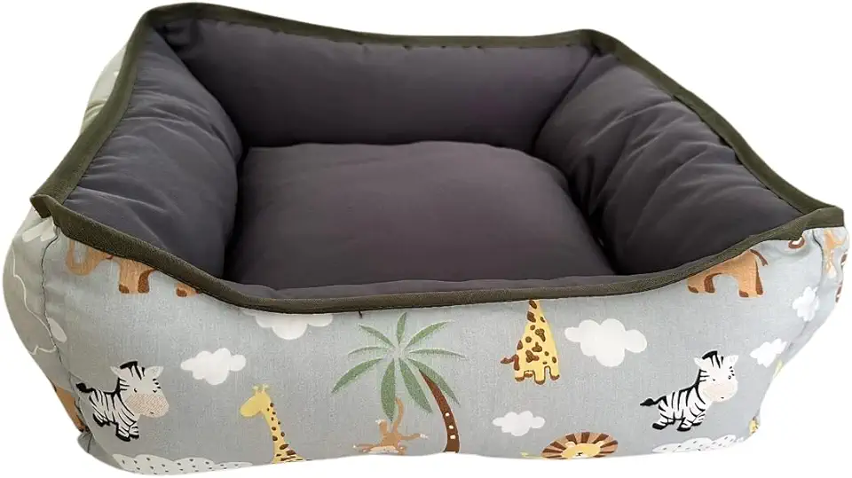 Cama PET dupla face com zíper para fácil remoção da espuma e lavagem (Médio, Safari e cinza)