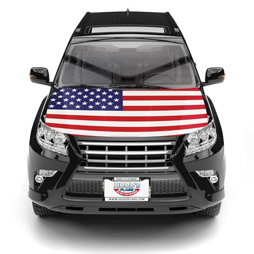 Hoods Flags] American Flag Car Hood Cover 63x47 (160x120 cm) USA Stars & Stripes Decoration Universal Fit Cover for Trucks Cars SUVs - Stretch Polyester-Spandex with Secure Fasteners