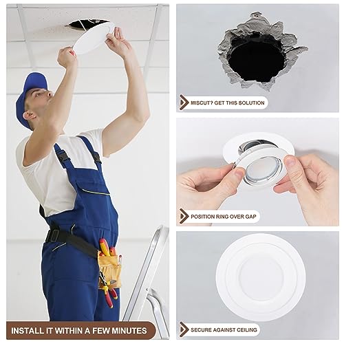 Image of Goof Trim Ring for 6 Inch Recessed Can Lights, 4 Pack Downlight Trim Ring Cover 6.3-Inch Inner Diameter, 8.6-Inch Outer Diameter, Matte White, Steel Construction