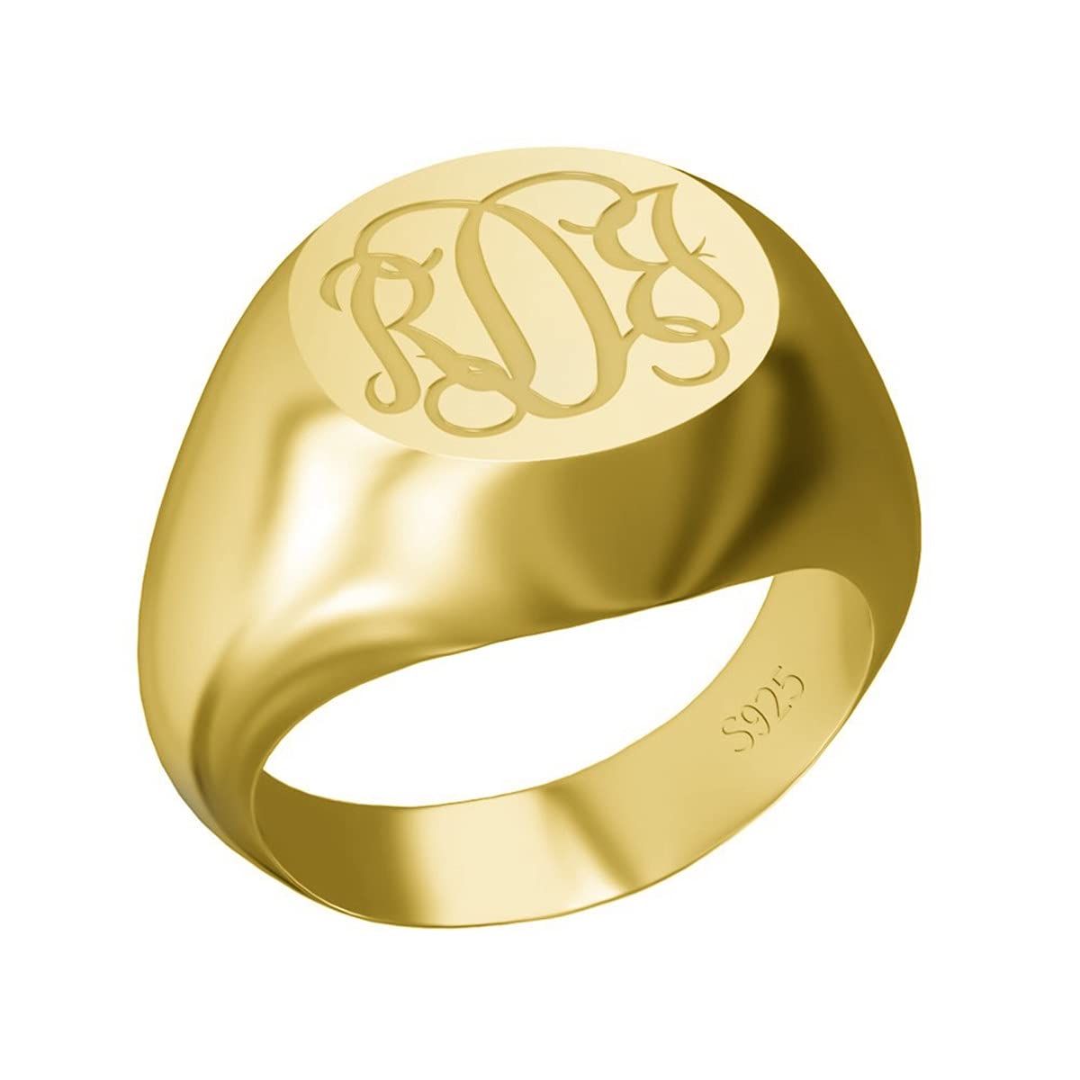 Qermolas Personalized 925 Silver Signet Radiant Monogram Initial Ring Custom Womens Mens Band Jewelry