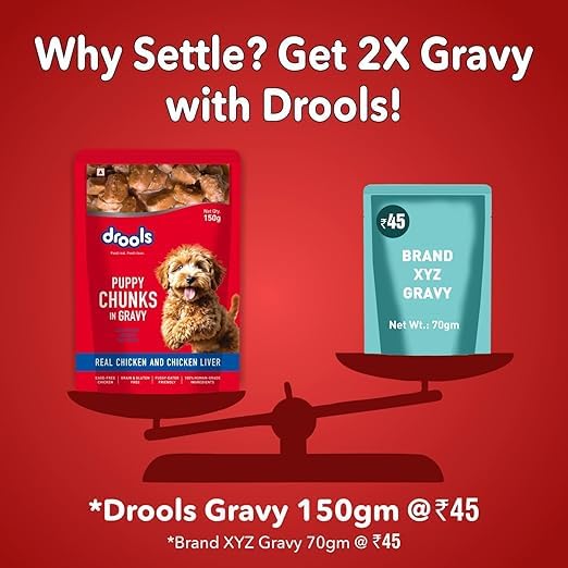 Drools Puppy Wet Dog Food 0.9kg (150g x 6 Packs) | Real Chicken & Chicken Liver Chunks in Gravy | Better Digestibility & Overall Health | Supports Healthy Skin & Coat | Maintains Joint Health 2