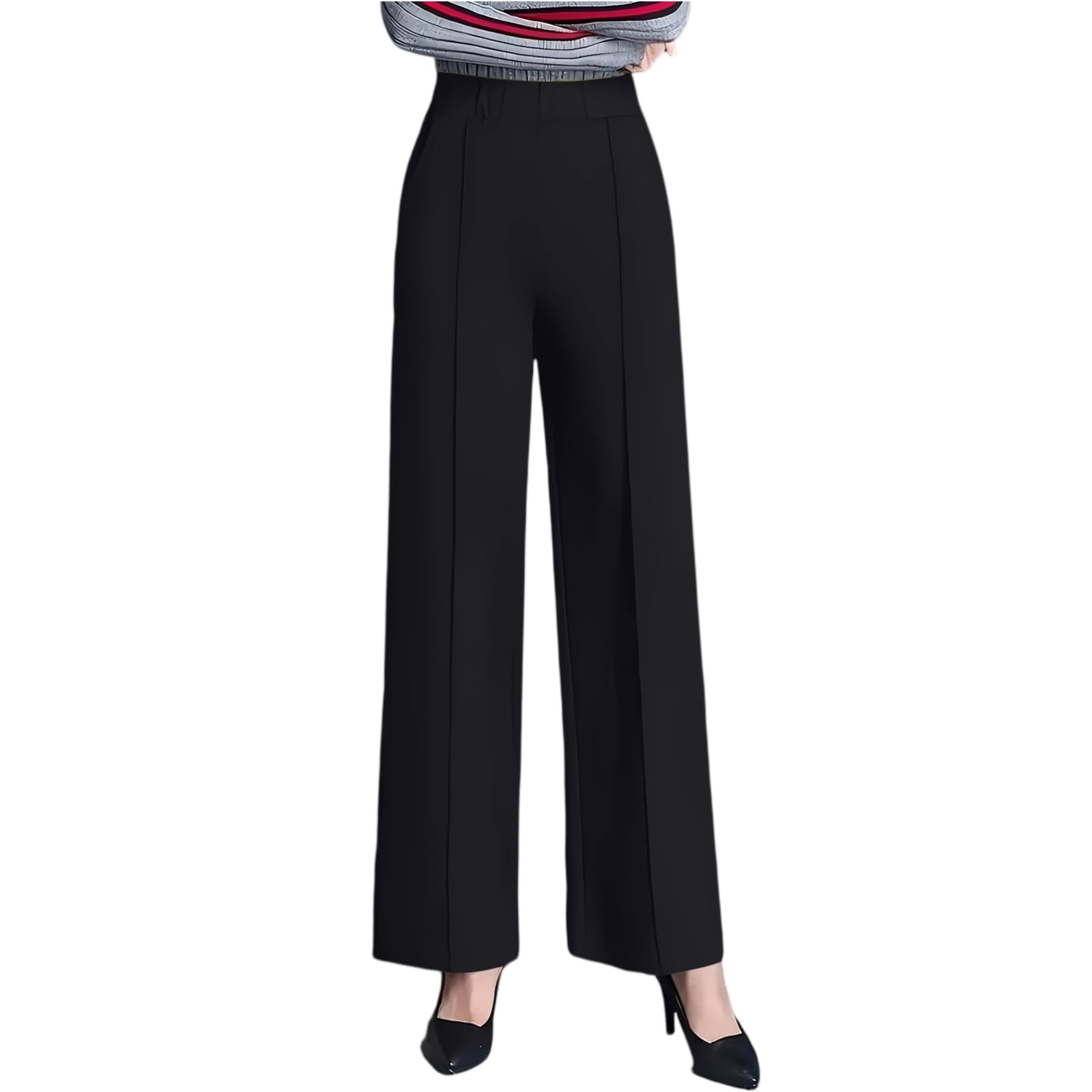 Wide Leg Dress Pants for Women Pull on Work Pants Cozy Dress Slacks Comfy Palazzo Straight Leg Business
