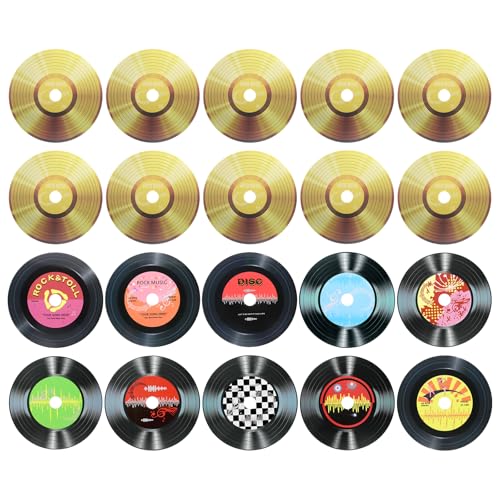 uxcell 20 discos de vinilo para decoración, discos de vinilo en blanco de 5.5 pulgadas, 11 diseños, portada de álbum de CD falsos para decoración de fiestas de rock and roll, comedor y hogar, (negro y