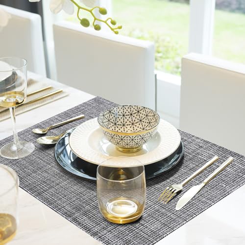 Image of Aofmee Placemats, Placemats Set of 6, Heat Resistant Place Mats, Washable PVC Table Mats, Woven Vinyl Plastic Placemats for Dining Table, Non-Slip Stain Resistant Kitchen Table Placemats Easy to Clean