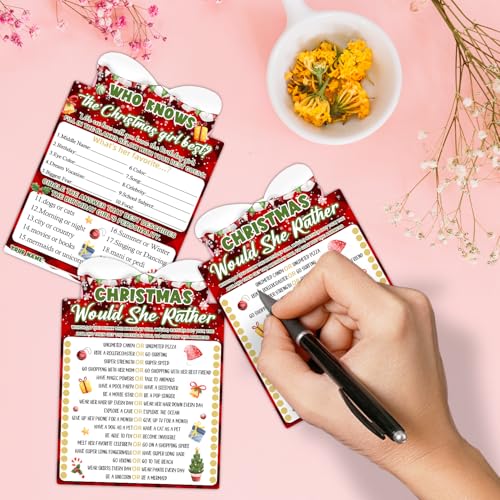 Image of Christmas Card Game, Christmas Bow Themed Party Activities and Creative Supplies, Who Knows The Christmas Girl?, Christmas Supplies Set, 20 Game Cards (4x6 inches)