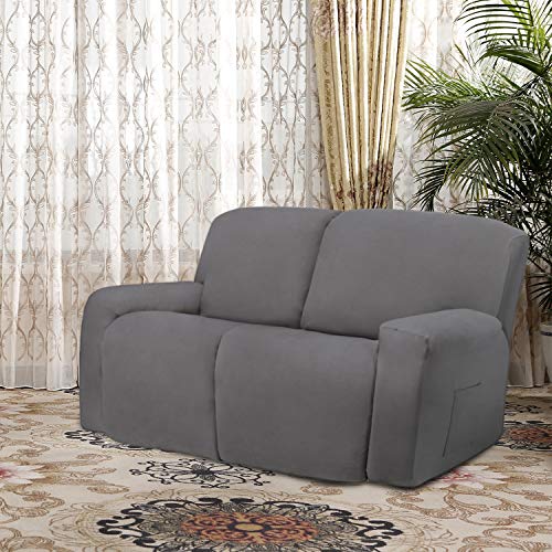 Image of Easy-Going 6 Pieces Microfiber Stretch Sectional Recliner Sofa Slipcover Soft Fitted Fleece 2 Seats Couch Cover Washable Furniture Protector with Elasticity for Kids Pet(Recliner Loveseat,Light Gray)