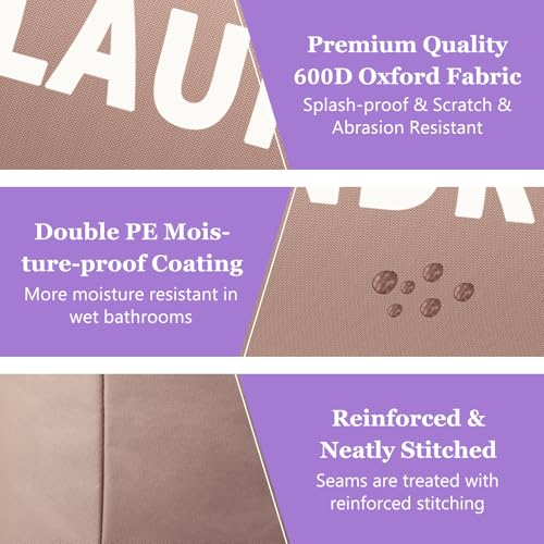 Image of 125L Extra Large Laundry Basket with Handles, Folding Dirty Clothes Hamper, Independent Laundry Hamper in 600D Oxford Fabric, Rugged Storage Basket for Family, Dorm, Khaki