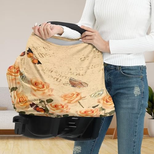 Image of Rose Butterfly Multi-Purpose Baby Car Seat Cover Dust Cover Washable Nursing Breastfeeding Covers Soft Infant Stroller Cover Sun-Proof Breastfeeding Scarf