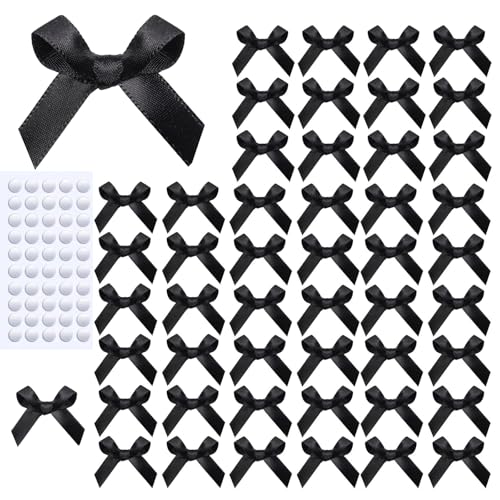 50 Pcs Mini Black Bows 1.57 Inch Small Ribbon Bow Decorations Mini Satin Fabric Bows for Crafts and Gift Wrapping Decorations(Black)