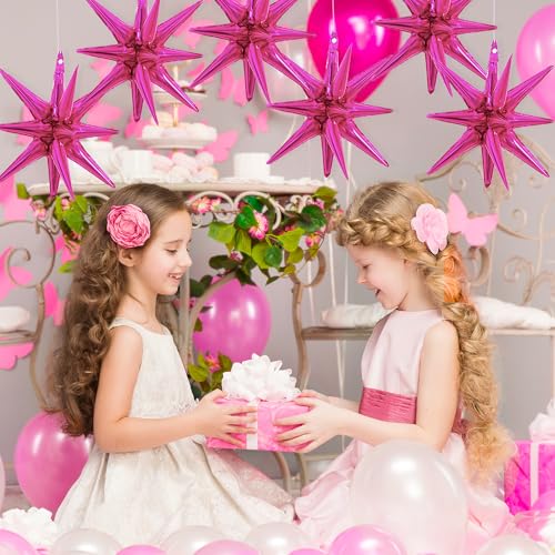Image of TONIFUL 4 Pcs Explosion Star Balloons Hot Pink Foil Balloon Party Decor | 22 Inch Large Mylar Star Balloon for Girls Women Birthday Wedding Bridal Shower Baby Shower Anniversary Photo Booth Supplies