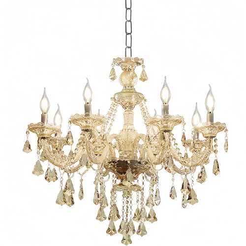 Durahonn Modern Elegant K9 Crystal Chandelier 8 Lights, Cognac Crystal Ceiling Pendant Light Fixture...