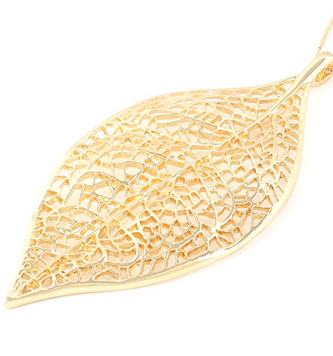 NLCAC Filigree Leaf Pedant Necklace Snake Chain Gorgeous Hollow Leaf Necklace for Women - Image 4