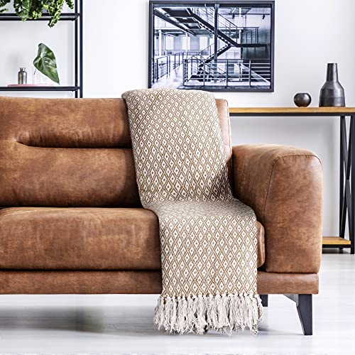 Emma Barclay Casablanca - Scandi Woven Recycled Cotton Chair Sofa Setee Bed Throw Over Blanket in Taupe - 50x60 (127x152cm) - Image 2
