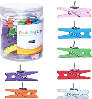 50 PCS Wood Push Pin Clips, Colorful Push Pins Decorative for Cork Board Bulletin Board Pins Thumbtack Cork Board Offices Accessories