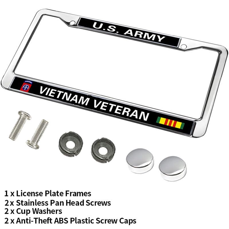 Image of US Army Airborne Vietnam Veteran License Plate Frame, Metal Auto Tag Cover | Celebrate military service with this durable metal Airborne Vietnam Veteran license frame, weather-resistant.