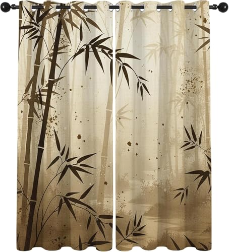 Cortinas Opacas Retro Cortinas Térmicas Aislantes con Ojales 2 Piezas 3D Patrón de Bambú Cortina Blackout para Cocina Ventana Dormitorio Niños 2X 70x160 cm A/4733