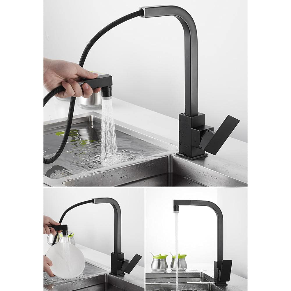 Rubinetto Cucina Nero Con Doccetta Estraibile - Miscelatore A Parete Ottone