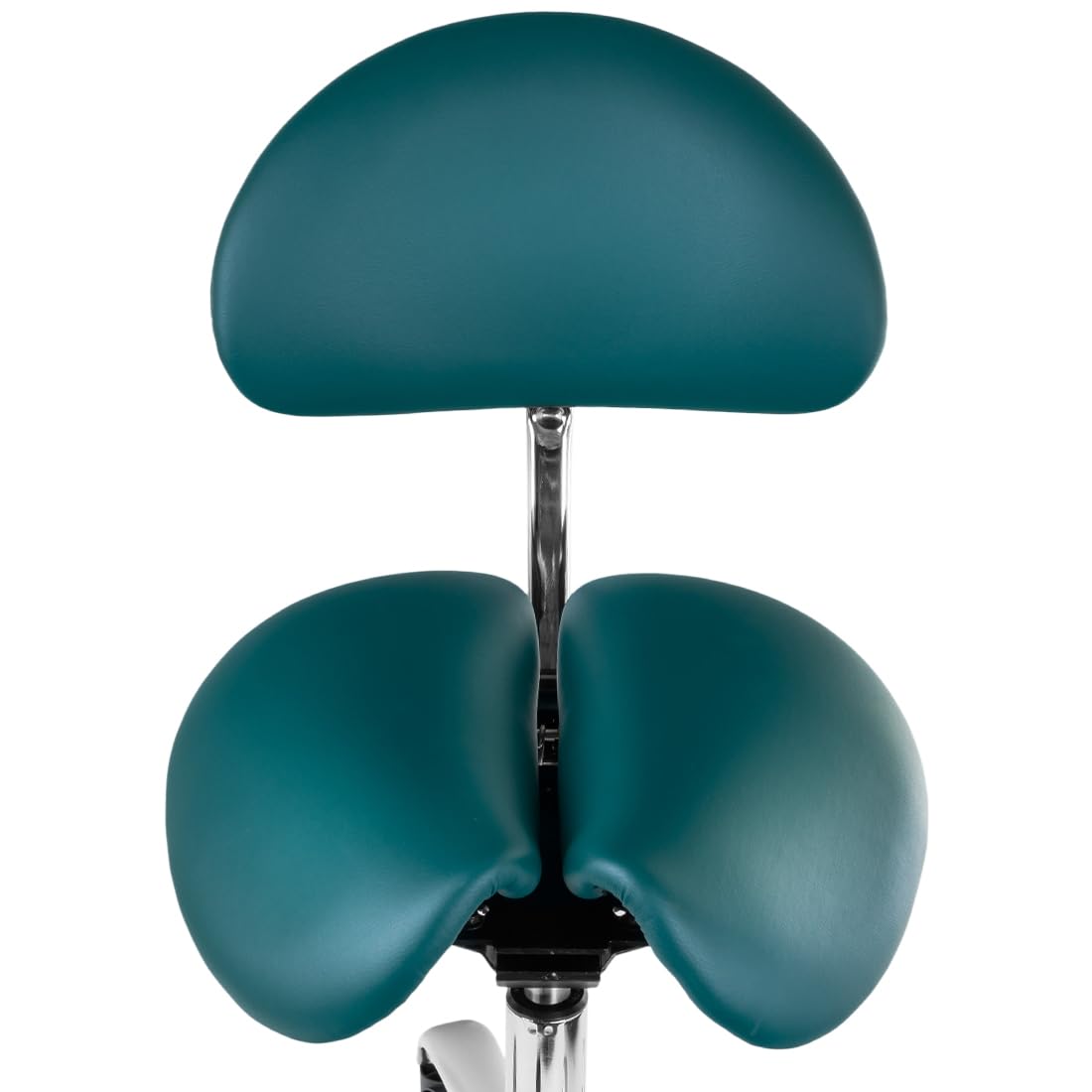Spacetronik Sattelhocker mit Verstellbarer Rückenlehne, Zweigeteilter Ergonomischer Sattelsitz, Höhenverstellbar 50–62 cm, Rollhocker mit Metallbasis und 5 Weichrollen