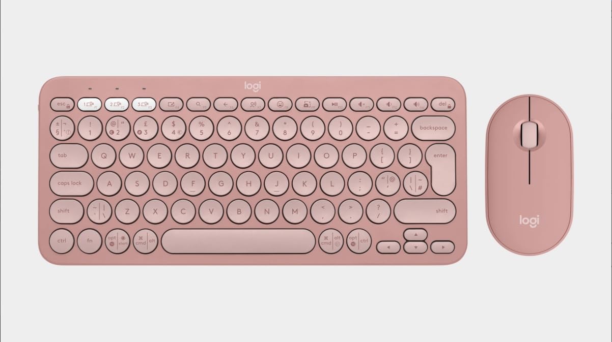 Logitech Pebble 2 Combo, bezprzewodowa klawiatura i mysz, cicha i przenośna, konfigurowalna, Logi Bolt, Bluetooth, Easy-Switch do Windows, MacOS, iPadOS, Chrome - różowy