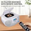 Gelielim Portable Stereo CD Player Boombox, FM Radio with Bluetooth, Remote Control, Headphone, Mic Jack, LED Light Support CD-R/RW/MP3, USB, AC/Battery Operated, Gift for Elderly, White