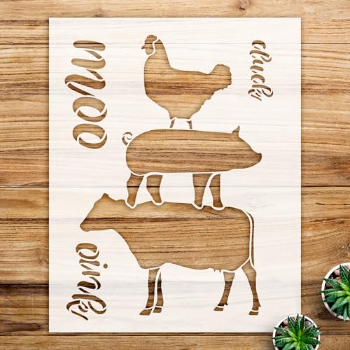 Farm Animal Stencil Pattern for Wood Signs and Crafts, Reusable Mylar Template Featuring Chicken, Pig, and Cow, Ideal for DIY Home Decor Projects - Size A2 (18.7
