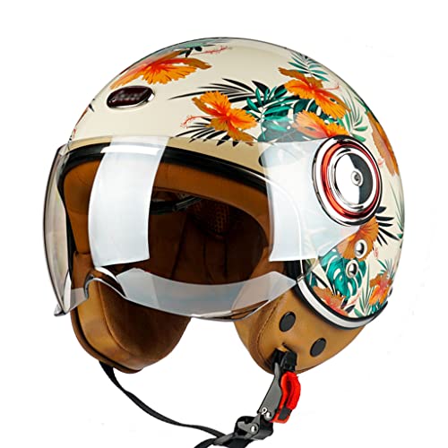 Vespa Open Face Motorcycle Helmet, 3/4 Retro Classic Moped Helmet For Adult Women Men, Dot Approved Half Face Vintage Sunscreen Moped Helmets With Visor For Scooter Chopper (B,Medium) #TOP6
