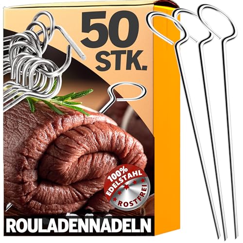 4smile Rouladennadeln - 50 Stück Rouladennadeln Edelstahl rostfrei 10 cm - Handliche Rouladenspieße mit scharfen Spitzen als funktionaler Ersatz für Rouladenklammern