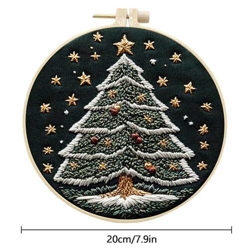 Image of Huacan Embroidery Kit for Beginners Adults, Easy Needlepoint Kits for Adults with Stamped Embroidery Patterns. (Christmas Tree)