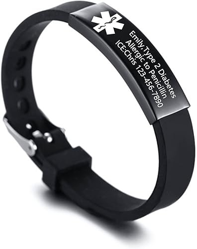 Miniatura 5 de VNOX - Pulseras de identificación y alerta médica para hombres, mujeres y niños, con grabado, malla ajustable de acero inoxidable, para emergencias