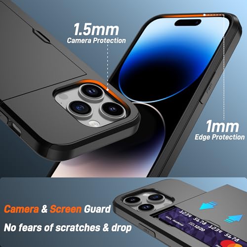 Pilaru for iPhone 14 Pro Case with Card Holder and (2 Pcs) HD Screen Pro tector, Slim Heavy Duty Dual Layer ShockPro of Design & Hidden Card Slot Wallet Case for iPhone 14 Pro Phone Case-Black by Pilaru - Used condition - Image 5