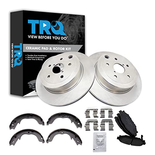 Image of TRQ Rear Brake Pad and Rotor Set Ceramic Parking Brake Shoe Compatible with 2008-2013 Subaru Impreza
