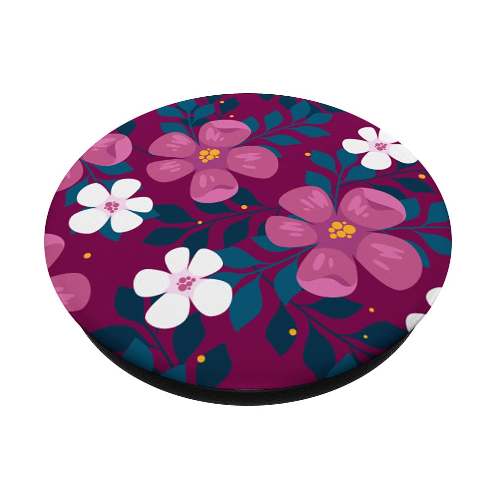 PopSocket Mit Austauschbarem Deckel – Burgunderrot Mit Weißen Gänseblümchen, Herz-Design
