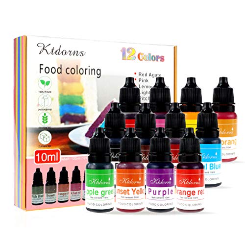 Food Coloring - 12 Color cake food coloring liquid Variety Kit for Baking, Decorating,Fondant and Cooking, Slime Making Supplies Kit - .38 fl. oz. (10ml) Bottles