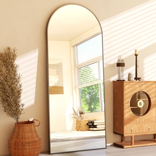 Image of 65 inch x 24 inchArched Full Length Mirror - Wall Mounted Floor Mirror- Aluminum Alloy Frame Full Body Mirror for Bathroom Living Room Bedroom and Entryway Black