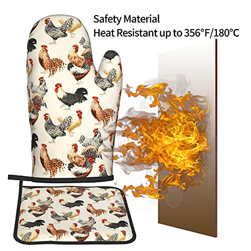 Hitamus Rooster Oven Mitts And Pot Holders Sets, Heat Resistant Kitchen Microwave Gloves Non-Slip Pot Pads For Grilling Baking Cooking Bbq (Set Of 2) #TOP4
